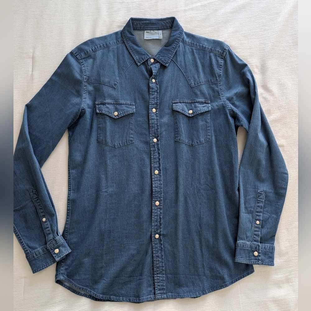 ASOS DESIGN Slim Fit Western Pearlsnap Denim Shirt